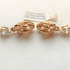 New 14kt Gold Plated/CZ Pear Clip-On Earrings